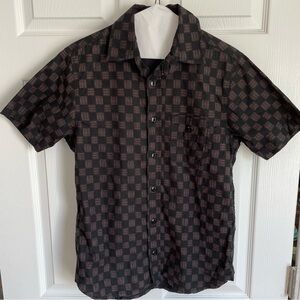 3sixteen Short Sleeve Button Front Shirt Black and Brown Print Sz S